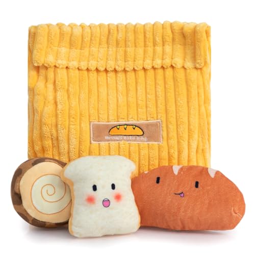 Squeaky Hide and Seek Dog Toys for Small and Medium Dogs (Bread)