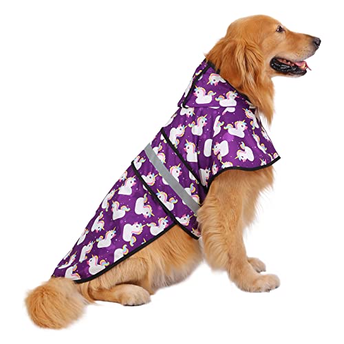 Dog Raincoat with Hood & Leash Hole S (X-Large / Purple Unicorn Ducks)