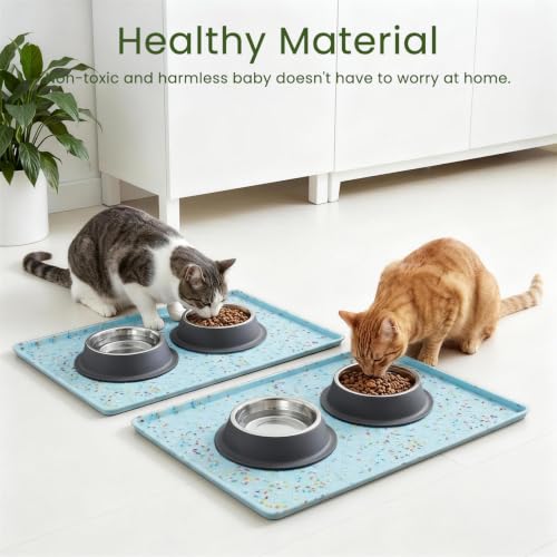 2 Pack Dog Food Mat Anti (24.5"L x 16.5"W - 2 Pack / Donut-Blue)