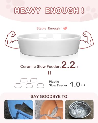 Ceramic Slow Feeder Dog Bowls (M-1.5 Cups / 01-White)