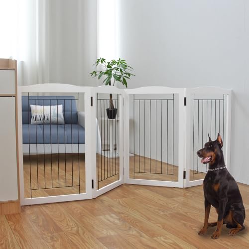 Freestanding Foldable Dog Gate (White / 【4 Panels】80''w x 32''h)