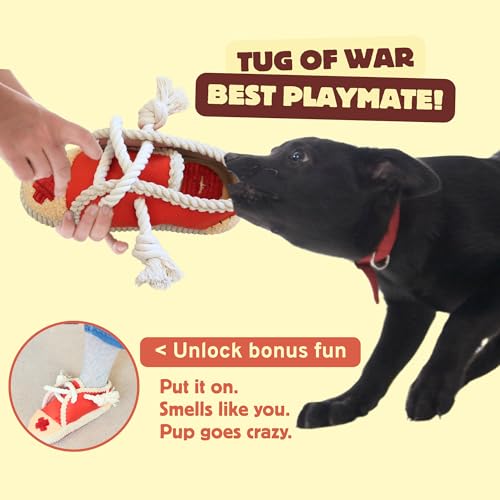 2 Pack No Stuffing Squeaky Dog Toys for Small (Shoes Rope)