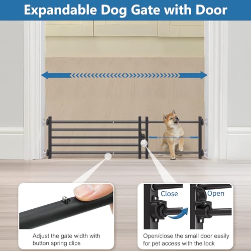 Indoor Dog Gate with Door (Black / 10''H × 26''- 41''W)