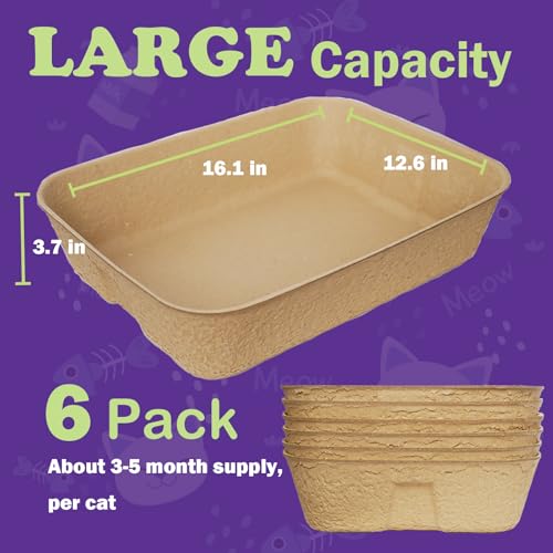 6 Pack Disposable Litter Boxes for Kitty Cats (Brown)