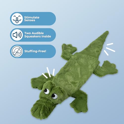 2-in-1 Stuffless Squeaky Dog Toy - Alligator, Small (Green/Alligator / Small)
