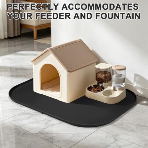 Waterproof Silicone Pet Food Mat with Raised Edge for Dog & Cat (Black / 36"L x 24"W)