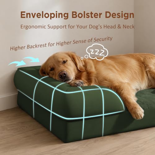 Waterproof Orthopedic Dog Bed for Extra Large Dogs (42.0"L x 30.0"W x 8.5"Th / Olive Green)