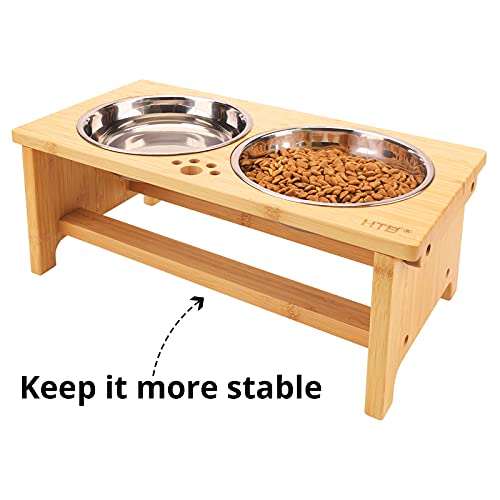 Elevated Dog Bowl Stand with 2 Stainless Steel Bowls (medium-7"tall,29 Oz bowl / Bamboo)