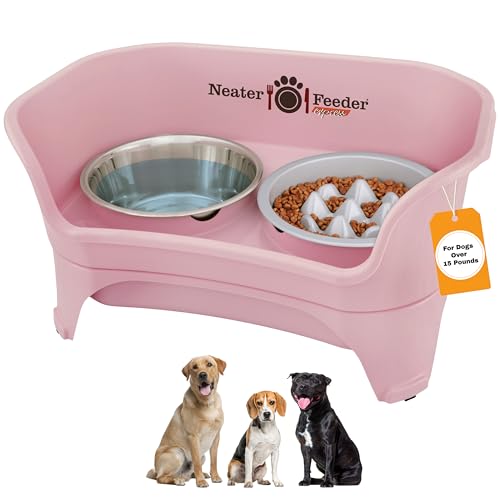 Express Mess Proof Dog Bowls Elevated for Medium and Large Breed (Medium to Large w/ 9 Peak Slow Feed Bowl / Pink)