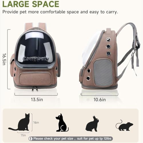 Cat Backpack Carrier Large Space Bubble Backpack up to 12lbs Khaki (Khaki)