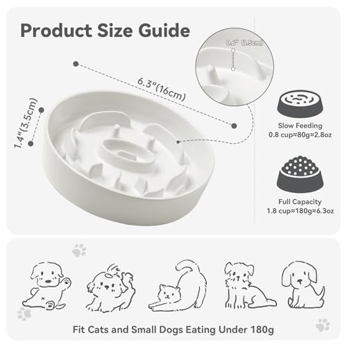 Ceramic Slow Feeder Dog Bowl (White / Small without Stand)
