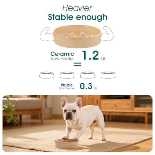 Ceramic Slow Feeder Dog Bowls (S - 0.6 Cups / Khaki)