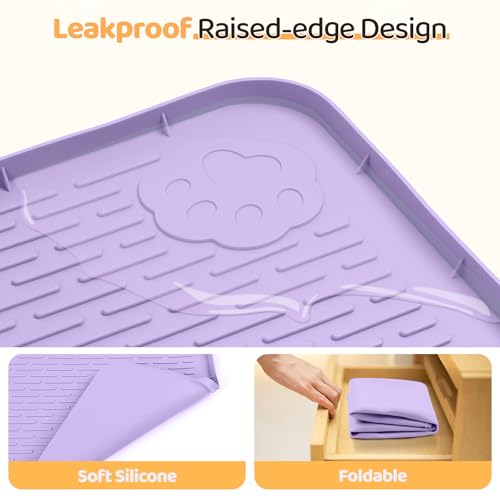 Dog Food Mat 50''x35'' Extra Large Dog Mat for Food and Water (50"L x 35"W / Purple)