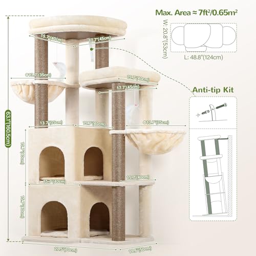Cat Tree Tower for Indoor Cats Large Adult (Beige / XXL)