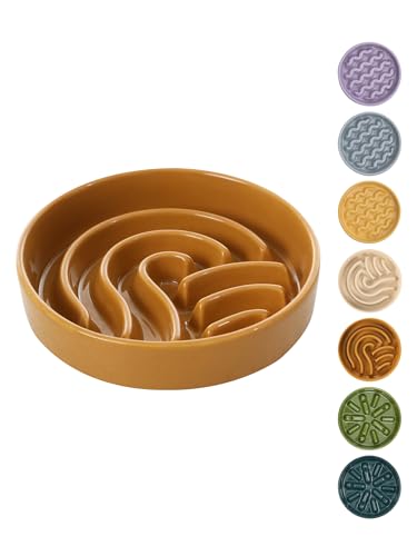 Ceramic Slow Feeder Dog Bowl (Waves-Orange / Medium)