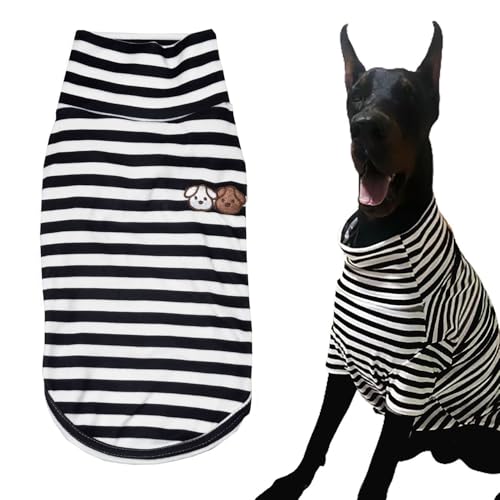Turtleneck Dog Shirt Cute Doggie Embroidery Super Soft Dog Sweatshirt Stretchy Striped Puppy Pullover for Cats Small Medium Large Dogs (Black Striped / XXX-Large)