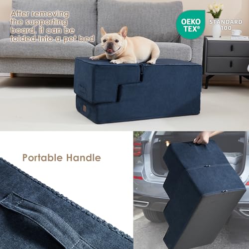 Dog Stairs for High Bed 22.5" H (Navy / Standard 15.7" x 30" x 22.5")