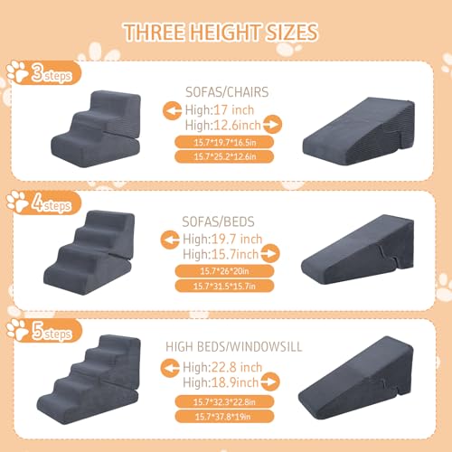 Dog Ramp for Bed (Grey / Standard 3 Step)