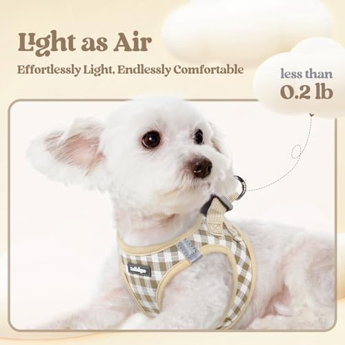 Dog Harness Medium Sized and Leash Set (Beige Check / M (chest: 16 - 18.5"))