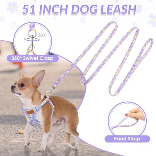 No Pull Dog Harness with Leash for Small Medium Dogs (Small(11-17.5lb) / Purple Daisy)