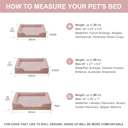 Orthopedic Washable XL Dog Bed for Senior Dog Cozy Sleep (42.0"l X 30.0"w X 7.0"th / Light Pink)