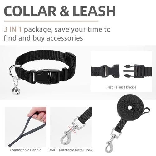 Dog Harness Collar and Leash Set No Pull for Small Medium Sized (Solid Black / XXS (CHEST 11.5"-13"))