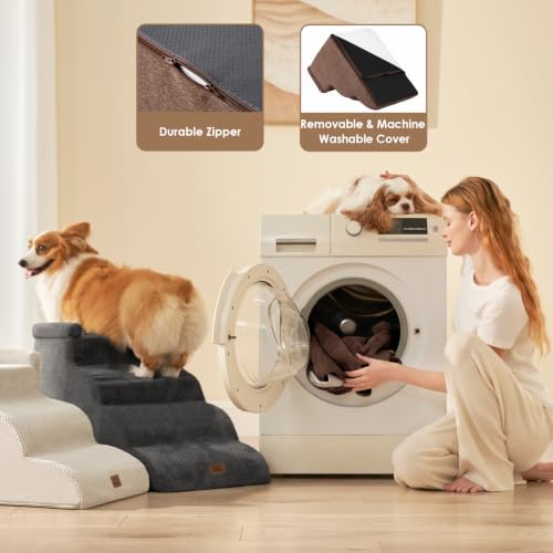 4 Step Curved Dog Stairs for Beds 17.6" H (Brown / 31.3"l X 15.7"w X 19.3"h)