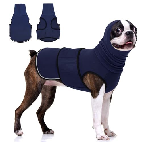 Reflective & Soft Dog Anxiety Vest with Ear Wraps for Thunderstorm (Nave Blue / Medium)