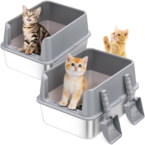 2PACK Stainless Steel Cat Litter Box (2PK-Light Grey-M)