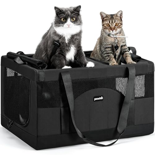 Cat Carrier Soft Double Pet Crate for 2 Cats Travel (Dark Gray)