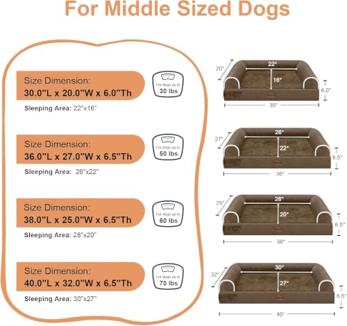 Orthopedic Dog Bed for X (Coffee / 40.0"L x 32.0"W x 6.5"Th)