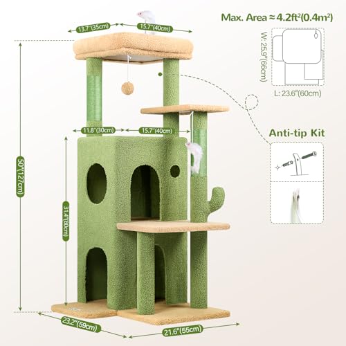 Cactus Cat Tree Tower for Indoor Cats Large Adult (Cactus / XL)