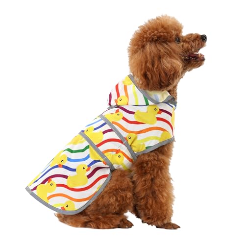 Dog Raincoat Waterproof Dog Rain Jacket with Hood (Rainbow Ducks / X-Small)