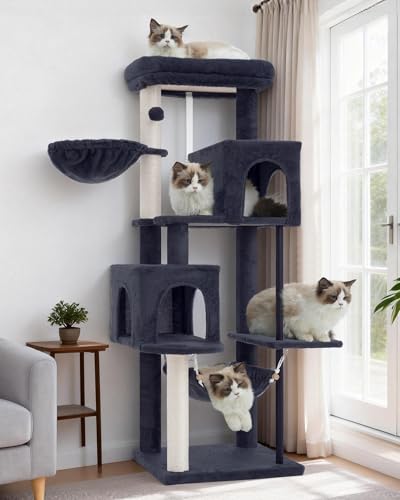 Cat Tree Tower with Sturdy Steel Tube for Indoor Cats GCT014G (51.2 inches / Smoky gray)