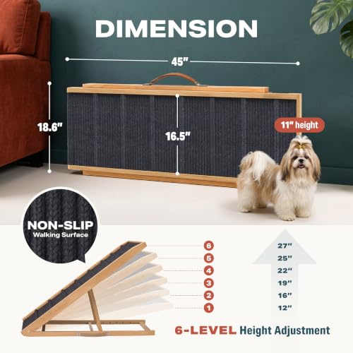 Adjustable Dog Ramp for Bed (Light Brown / 45" Long x 16.5" Walking Space)