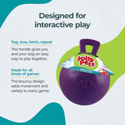 Tug-n-Toss Heavy Duty Dog Toy Ball with Handle, 6 Inches/Medium, Purple (Purple / Medium (6 in))
