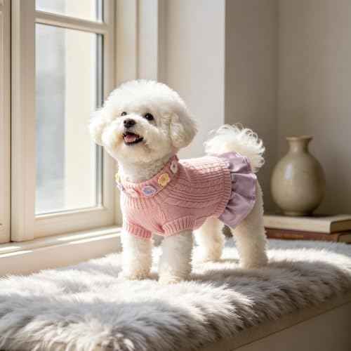 Small Dog Sweater Dress with Bowtie Turtleneck (X-Small (2-5lbs) / Dusty Pink)