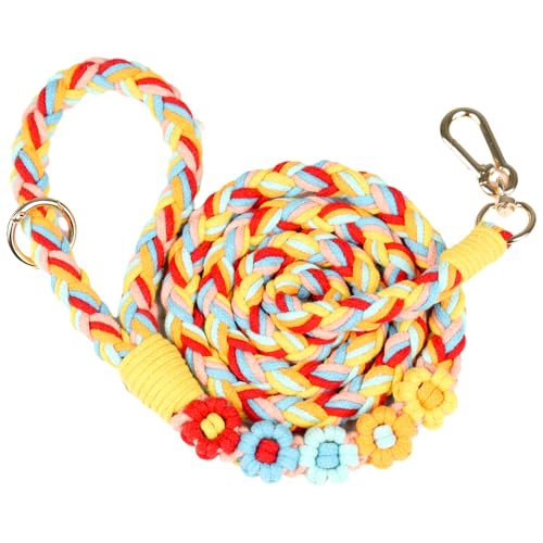 5FT Braided Cotton Rope Leash for Small (Sunny Garden)