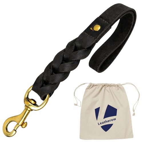Leather 15 Inch Dog Leash Black (Black / 1 FT)