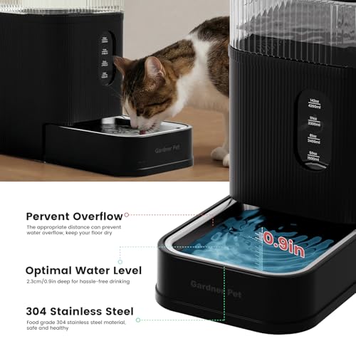 2.2 Gallon Automatic Dog Water Dispenser with Stainless Steel Bowl (Black / 2.2 Gallon)