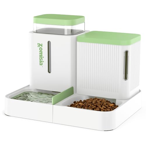 Gravity Cat Feeder and Water Dispenser (0.8 Gallon x 2 / White&Green)