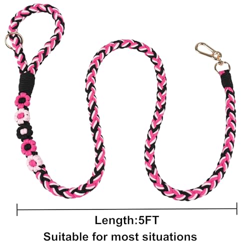 5FT Braided Cotton Rope Leash for Small (Pink Velvet)