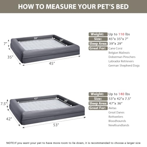 XXL Extra Large Orthopedic for Senior Dog BedComfy Sleeping (Dark Gery / XX-L (45x35x7in))