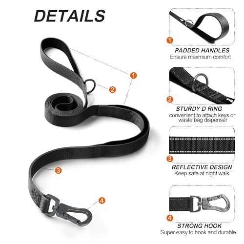 4FT 1IN Heavy Duty Dog Leash for Large Dogs with 2 Padded Handles (Black / 1 in x 4 ft)