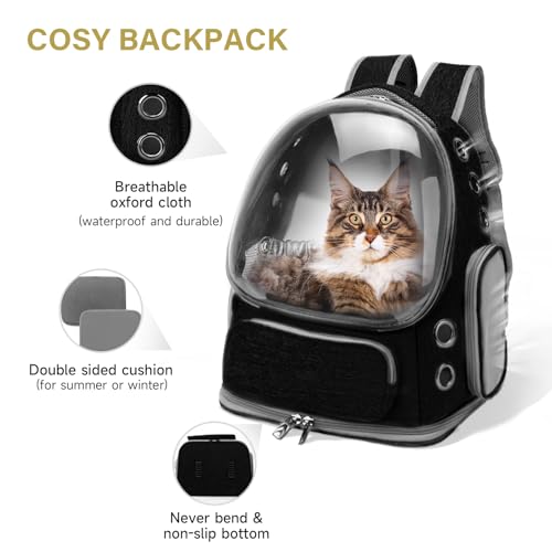Cat Backpack Carrier Large Space Bubble Backpack up to 12lbs Black (Black)