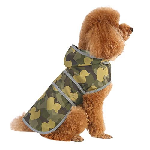 Dog Raincoat for Small Dogs Puppies Waterproof Jacket Hooded Rain Coats with Reflective Strips Leash Hole & Poncho Adjustable Fit (Camo Ducks / Small)