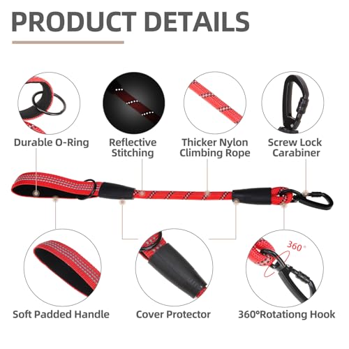 Reflective Short Dog Leashes 3 Pack for Walking and Training (Red / 1FT+1.5FT+2.5FT)