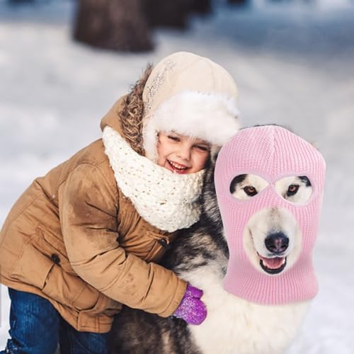 Dog Halloween Christmas Costume Ear Muffs Noise Protection Knitted Dogs Ears Warm Hats Dog Robbers & Thieves Mask Funny Pet Cosplay for Medium Large Dog (Pink)