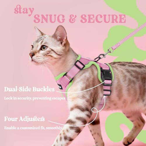 Cat Harness and Leash Set (M / Pink & Light Green)