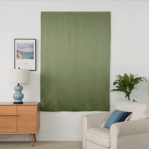 Self Adhesive Curtains 100% Blackout Shades Window Cover Sticky Curtain Portable Easy Open Black Out Curtains for Bedroom Living Room No Drilling (Sage Green/ Thickened / 59"W x 63"L (Pack of 1))